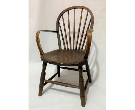 Early Victorian Westcountry ash and elm stick back bentwood elbow chair with elm seat, circa 1820, with simulate bamboo turne