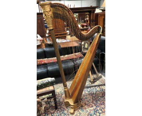 A good 19th Century rosewood concert harp by Frederick Crosjean, Soho Square, London, improved patent no. 1053, with seven pe