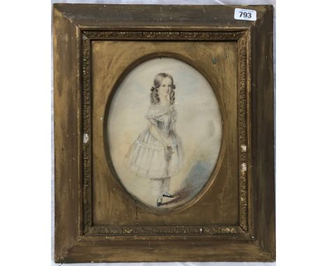19th century English School An oval portrait of a young girl Watercolour 22.5 x 17cm