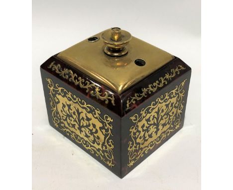 Victorian boule work tortoiseshell and brass square section  table lighter by J.C. Vickery, Regent St. W.', width 8cm.