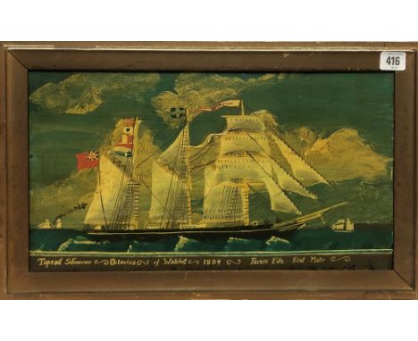 A 19th century style naive oil on board ship portrait, depicting a 'Topsail Schooner Octavius of Watchet 1854, Persis Ede Fir
