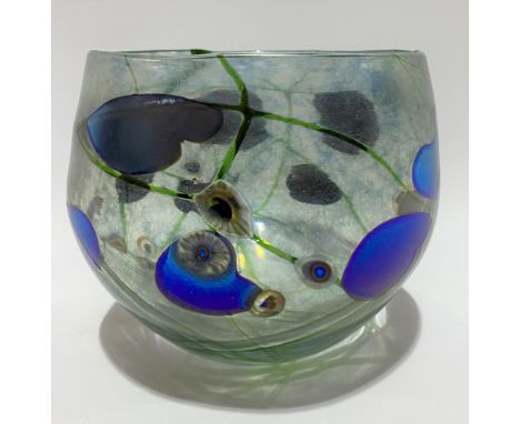 A Norman Stuart Clarke art glass iridescent vase, with trailed and drip decoration, signed and dated 95 to the base, height 1