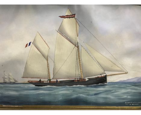 A 19th Century ship portrait  'EURVIN DE BOULOGNE CAPT LA BLOUSH' Gouache on paper 53cm x 74cm
