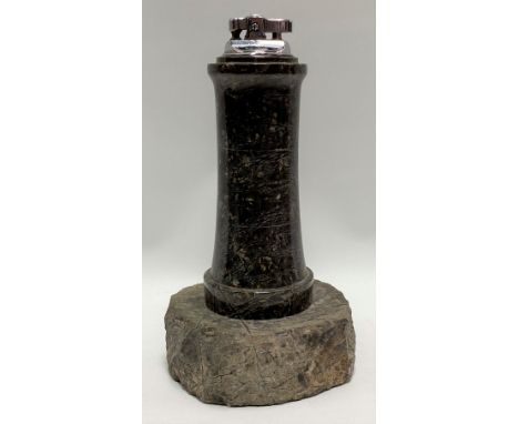 Cornish turned serpentine lighthouse table lighter, height 21cm.