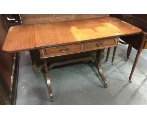 19th Century mahogany sofa table with two frieze drawers, width extended 126cm