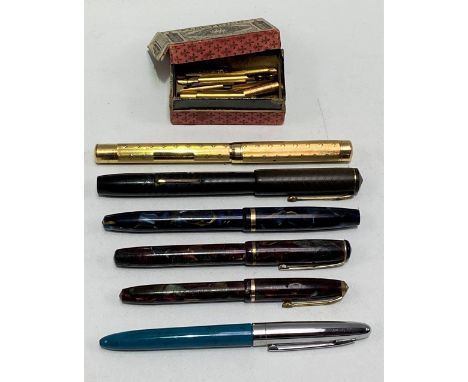 Mabie, Todd &amp; Co, New York 'Swan Pen' fountain pen with gold filled engine turned case and 14ct gold 'Swan 2' nib and wit