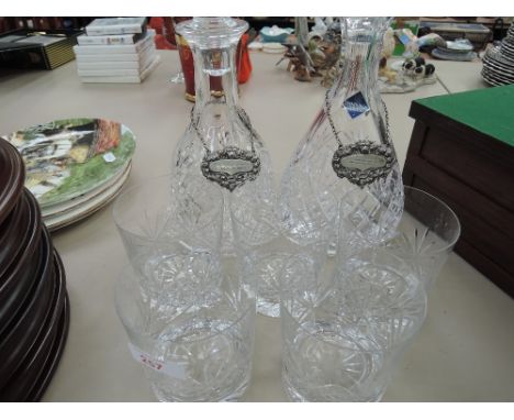 Two decanters Edinburgh Crystal and whisky tumblers