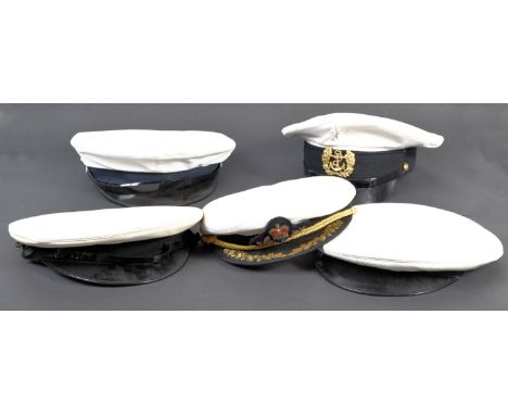 Fancy dress&nbsp; - A group of three genuine British navy sailor and captain nautical peaked caps having gloss peaks, gold em