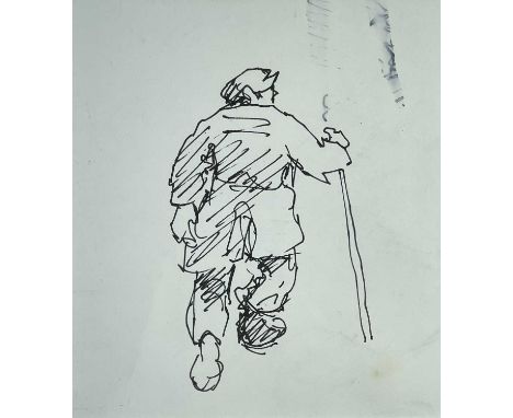 ‡ SIR KYFFIN WILLIAMS RA ink drawing on paper - sketch of walking farmer with stick, 17 x 15cmsProvenance: Collection of the 