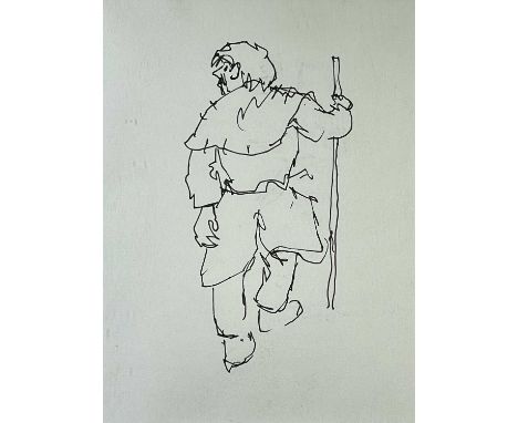 ‡ SIR KYFFIN WILLIAMS RA pen on paper sketch - full-portrait of farmer in overcoat and with stick, 19 x 15cmsProvenance: Coll