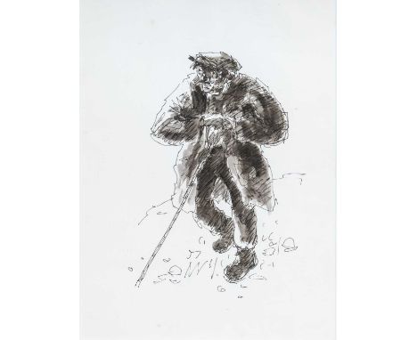 ‡ SIR KYFFIN WILLIAMS RA mixed media - entitled verso 'Farmer with a Stick', 38 x 28cmsProvenance: Collection of the Late Rob