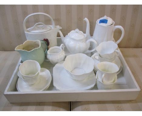 A Shelley white ground part tea and coffee set A/F to include a teapot and a coffee pot together with a Midwinter style teapo