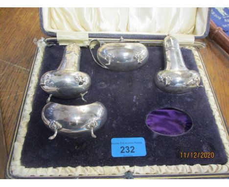 A four piece silver cruet part set, box A/F, 244g 