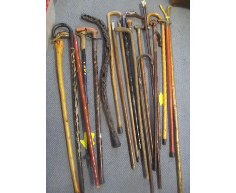 Mixed walking sticks to include a military swagger stick and others 