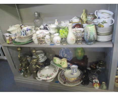 A large mixed lot to include Royal Cauldon vase, cow creamers, Noritake, Worcester Evesham and other items 