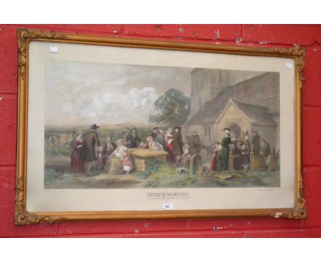 A Victorian print, Sunday Morning, framed