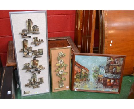 Bowen Williams (20th century)
modernist ceramic wall sculpture, Stacks and Bottle Kilns, signed, 91cm x 29cm;  another Yellow