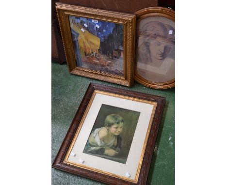 Framed pictures - an oval gilt framed with a portrait of a girl; a rectangular oak frame; a gilt square frame (3)