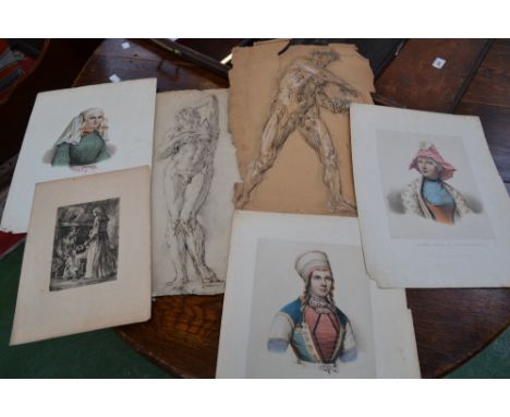 Prints and Pictures - a 19th century anatomical study pencil study; another ; engravings; small qty