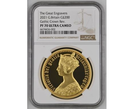 UNITED KINGDOM. Elizabeth II, 1952-2022. Gold 200 pounds, 2021. Royal Mint. Proof Milled Edge. The first coin in the series f