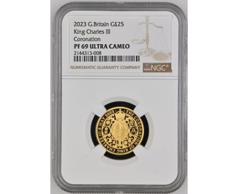 UNITED KINGDOM. Elizabeth II, 1952-2022. Gold 25 pounds, 2023. Royal Mint. Proof. Issued to celebrate the coronation of King 