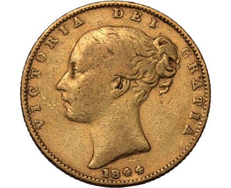 UNITED KINGDOM. Victoria, 1837-1901. Gold sovereign, 1844. London. Spread 4 4. First young head of Victoria facing left, hair