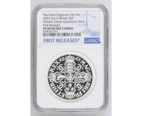 UNITED KINGDOM. Charles III, 2022-. Silver 5 pounds, 2023. Royal Mint. Proof. The fifth coin in the Great Engravers series is