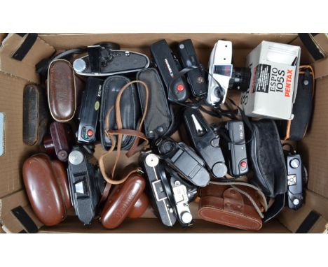 A Tray of Compact and Other Cameras, including cameras from Agfa, Agilux, Ansco, Bencini, Braun, Canon, Halina, Hanimex, Koda