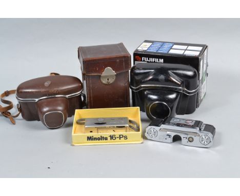 Cameras and Accessories, including a Minolta 16-PS subminiature camera with color filter set and maker's box, a Fujifilm Fine