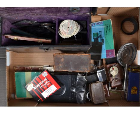 Photographic Accessories and Parts, including a Graflex Cut Film Magazine, a 14 x 9cm mahogany-framed ground glass screen, a 