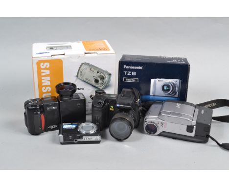 Digital Compact Cameras, comprising a Panasonic Lumix DMC-TZ8 with charger, battery and maker's box, a Nikon Coolpix 950, mis