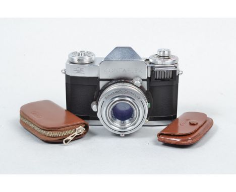 A Zeiss Ikon Contaflex IV Camera, shutter sluggish on slow speeds, aperture slow to close, meter responsive, body G-VG, withC