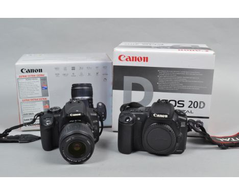 A Canon EOS 20D DSLR Body and a Canon EOS 350D DSLR Kit, 20D body, serial no 0520327665, powers up, takes a picture, not othe