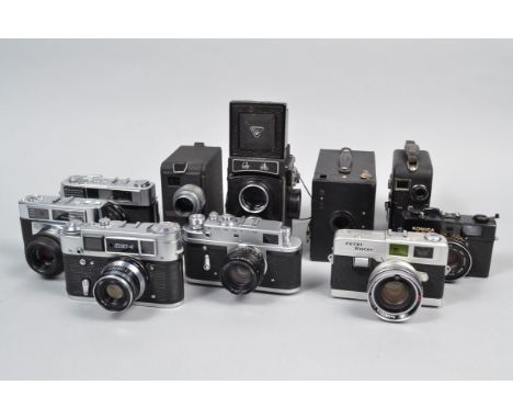 Rangefinder and Other Cameras, comprising a FED 4 Type b, a Konica Auto S3, a Minolta AL, a Petri Racer, a Zeiss Ikon Contess