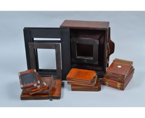 A Negretti &amp; Zambra Wet Collodion Camera Body, 10 x 8in, dark mahogany, retail nameplate inscribed NEGRETTI  &amp; ZAMBRA
