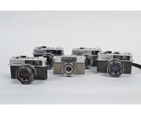 Olympus Compact Cameras, an Olympus 35 RC, shutter fires, otherwise untested, body G, elements G, three 35 RD's, all have shu