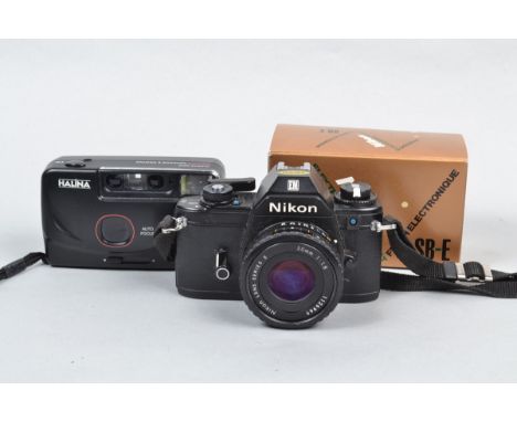 A Nikon EM SLR Camera, shutter fires in M90 and Auto mode but has battery issues, no battery check light, meter not responsiv