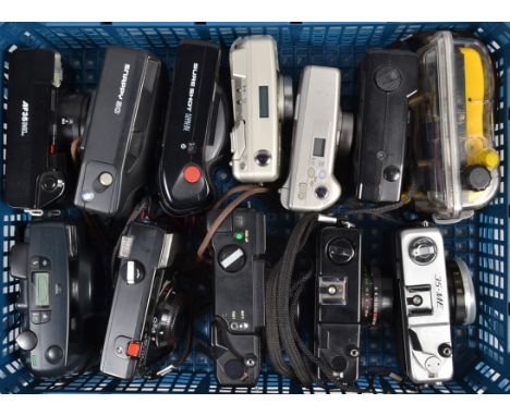 A Tray of Compact 35mm Cameras, brands include Canon (3), Cosina, Minolta (2), Miranda, Pentax (2), Yashica and a B-Square Sc