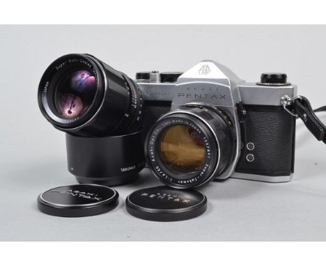 An Asahi Pentax Spotmatic SLR Camera, serial no 1038085, shutter working, not battery tested, body G, light scratches to base