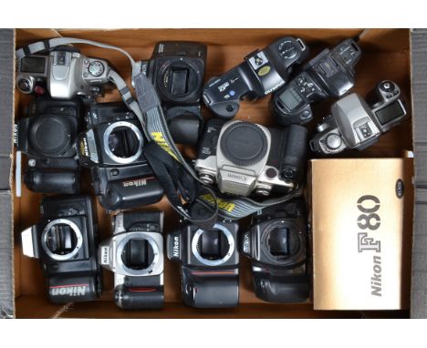 A Tray of SLR Camera Bodies, Including Nikon F80 (3), F401, F70, F65 (2), N5005, Canon EOS 50e, Minolta Dynax 300si, Maxxum 4