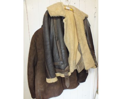 A VINTAGE LEATHER FLYING JACKET TOGETHER WITH ANOTHER