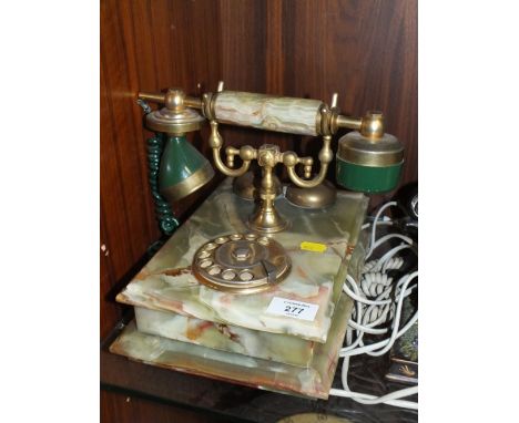 A VINTAGE ONYX AND BRASS TELEPHONE