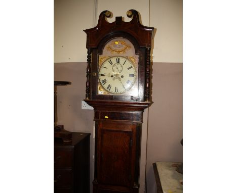 AN ANTIQUE OAK AND MAHOGANY EIGHT DAY LONGCASE CLOCK - JACOB MOSELEY - TWIN WEIGHT / PENDULUM  H - 225 CM