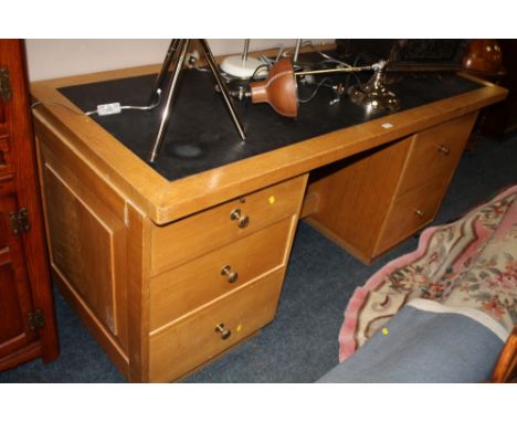 A LIGHT OAK TWIN PEDESTAL DESK W -183 CM