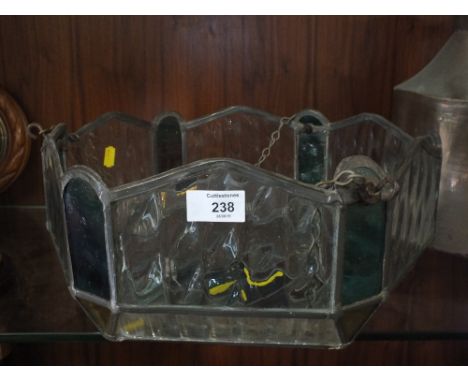 A VINTAGE LEADED STAINED GLASS PANELLED LIGHT SHADE