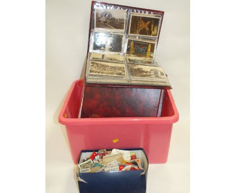 A COLLECTION OF VINTAGE AND ANTIQUE POSTCARDS TOGETHER WITH A QUANTITY OF CIGARETTE BOXES