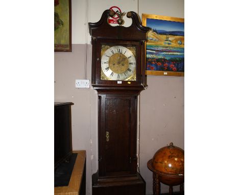 AN ANTIQUE OAK CASED LONGCASE CLOCK, WILBY BRIGG, TWIN WEIGHT AND PENDULUM H - 212CM A/F