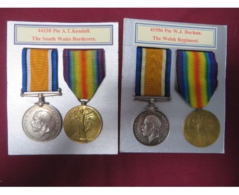 Two WW1 Welsh Medal Pairs  consisting silver War medal and Victory named to “44238 Pte A T Kendall S Wales Bord” ... Similar 