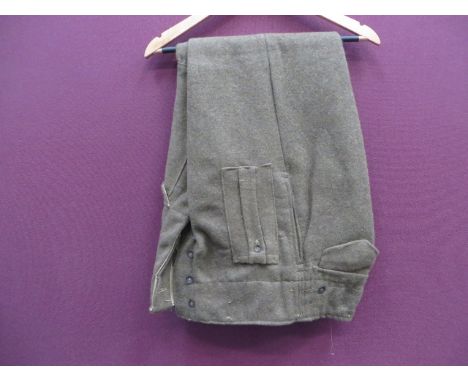 WW2 Indian Manufactured Battle Dress Trousers  khaki woollen wide leg trousers. Large front left leg pocket with hidden butto