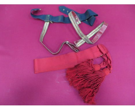Infantry Undress Sword Belt and Crimson Waist Sash  blue webbing undress sword belt with plain brass buckle and fittings. Two